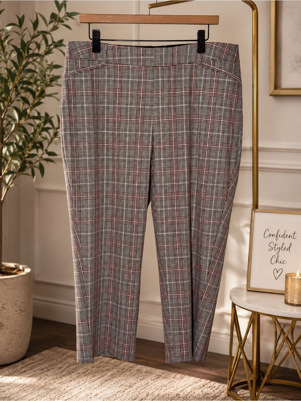 Ava & Viv Gray Glen Plaid Trousers with Red Windowpane